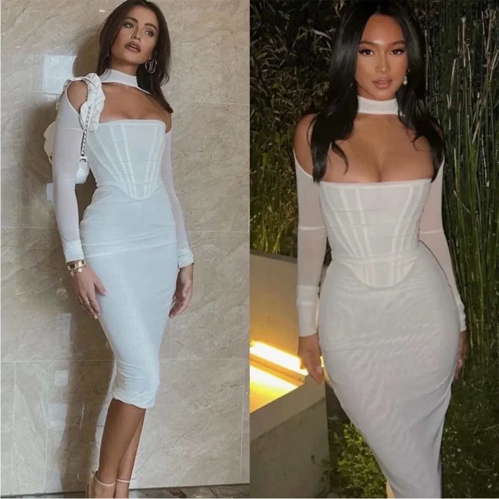 HOUSE OF CB 'Milarose' White Mesh Corset Midi Dress NWOT - Picture 2 of 8